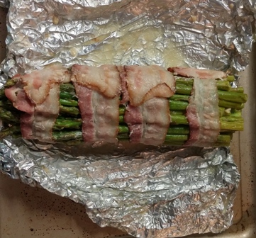 Bacon Wrapped Asparagus Done Cooking
